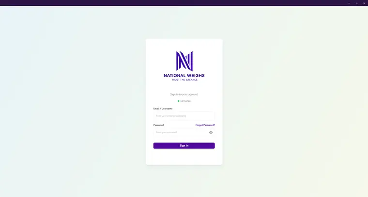 Sign-in, with live connection status to the weighbridge