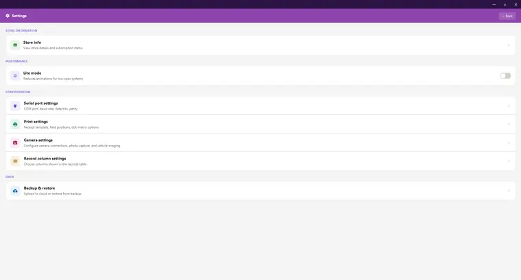 Store, print, camera and backup settings in one place