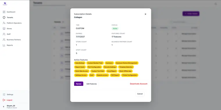 Per-tenant subscription tiers with feature-level entitlements